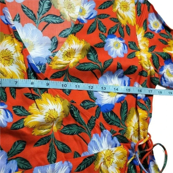The Fifth Label orange Floral print long Wrap Dress Size M bell sleeves women's - Picture 3 of 11